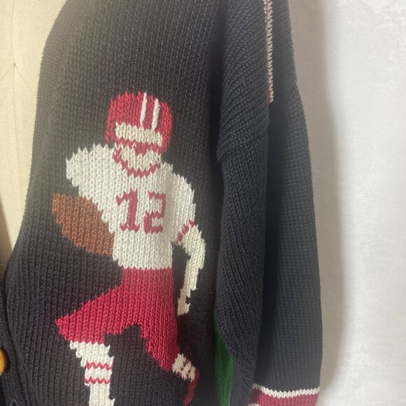 VTG Texas A&M Black Football Cardigan Sweater With Football Player Graphics & St - Picture 3 of 8